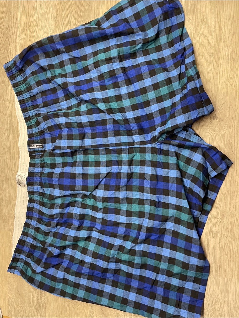 Jockey Men's Blue and Teal Plaid Boxer Shorts C1